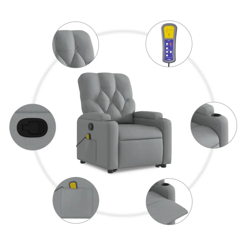 Fauteuil de relaxation TV fonction massage inclinable levage électrique en tissu gris clair DEC026911