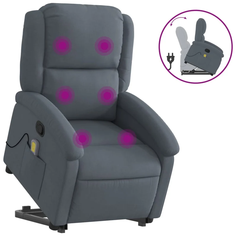 Fauteuil de relaxation TV fonction massage inclinable levage électrique en velours gris foncé DEC026968