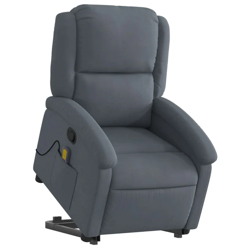 Fauteuil de relaxation TV fonction massage inclinable levage électrique en velours gris foncé DEC026968
