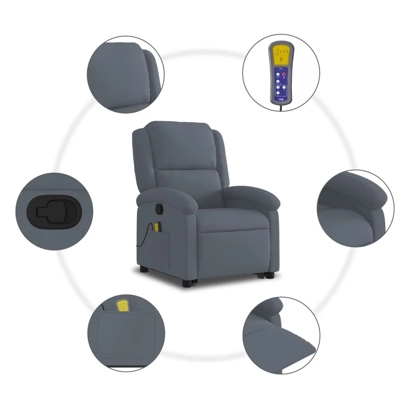 Fauteuil de relaxation TV fonction massage inclinable levage électrique en velours gris foncé DEC026968