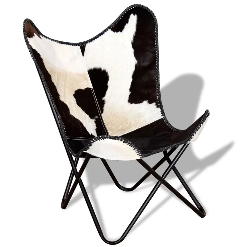 Fauteuil lounge design moderne papillon noir et blanc cuir de vache DEC026797