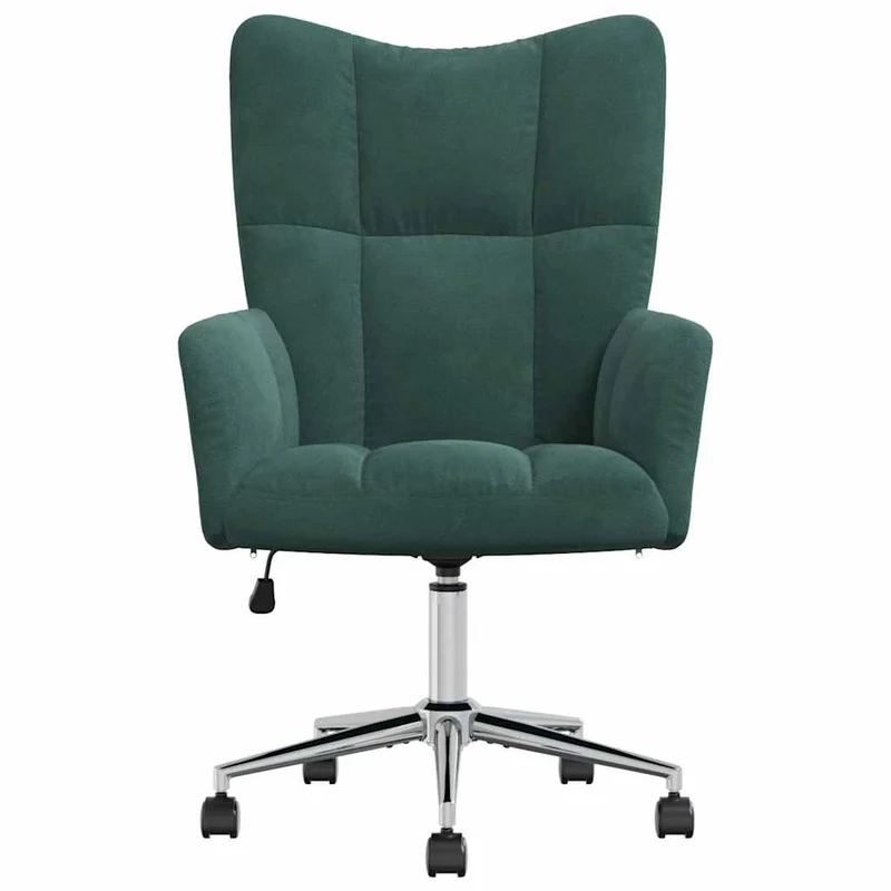 Fauteuil lounge chaise de canapé bureau sur roulettes hauteur réglable design moderne en velours vert foncé DEC026785