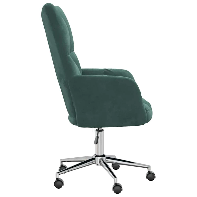 Fauteuil lounge chaise de canapé bureau sur roulettes hauteur réglable design moderne en velours vert foncé DEC026785