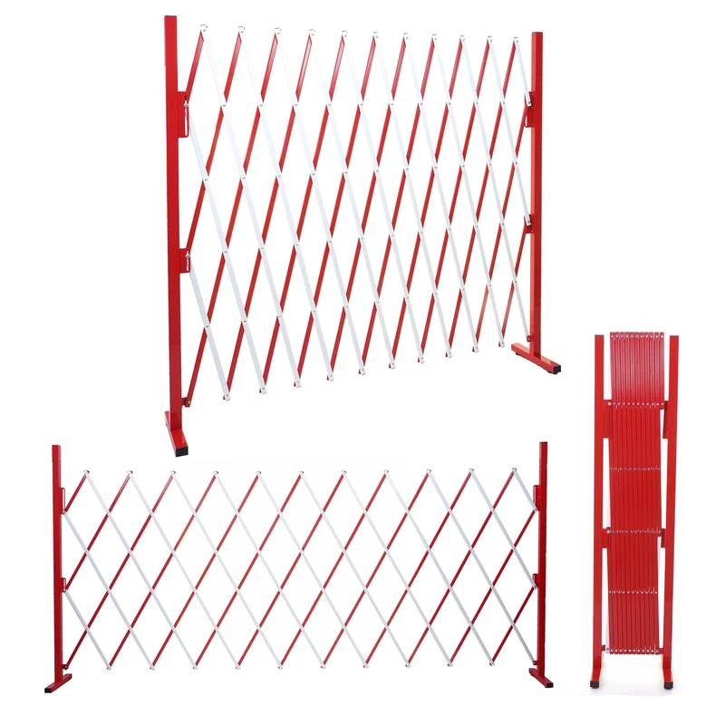 Grille de barrière grille de protection de clôture à ciseaux extensible aluminium rouge-blanc hauteur 153 cm 04_0001215