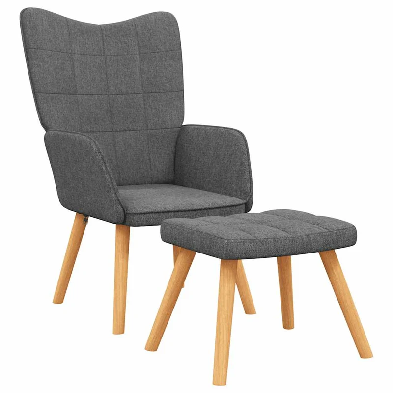 Fauteuil lounge chaise de canapé design moderne avec repose-pieds en tissu gris foncé DEC026586
