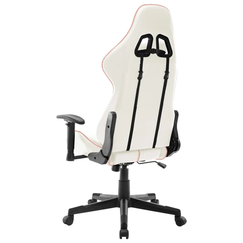 Fauteuil de bureau chaise gaming sur roulettes avec accoudoirs en PVC blanc et rose DEC025818