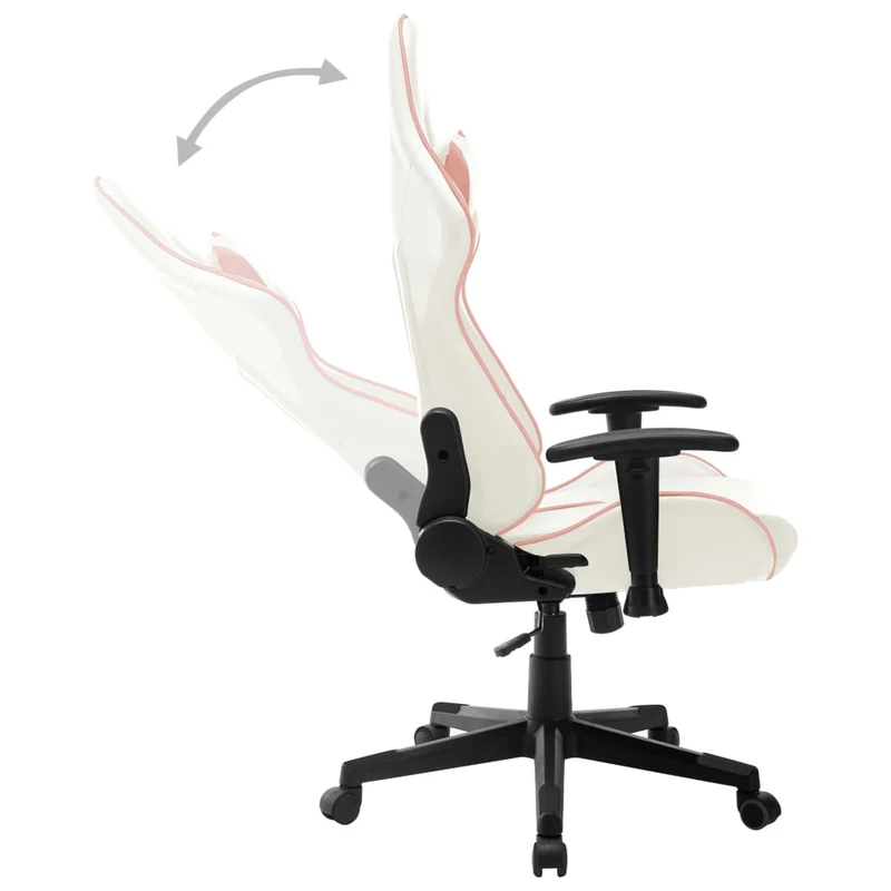 Fauteuil de bureau chaise gaming sur roulettes avec accoudoirs en PVC blanc et rose DEC025818