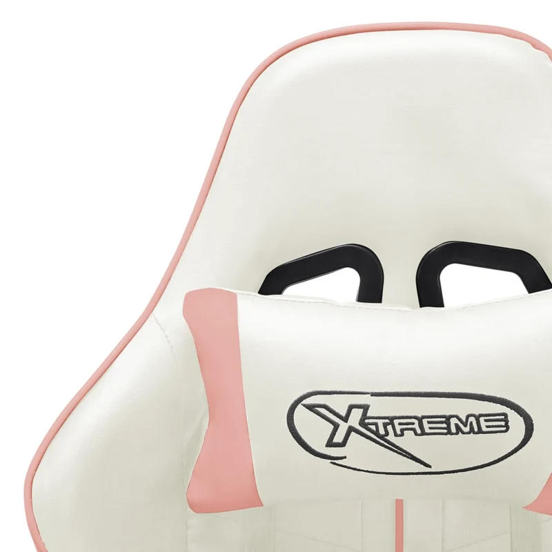 Fauteuil de bureau chaise gaming sur roulettes avec accoudoirs en PVC blanc et rose DEC025818
