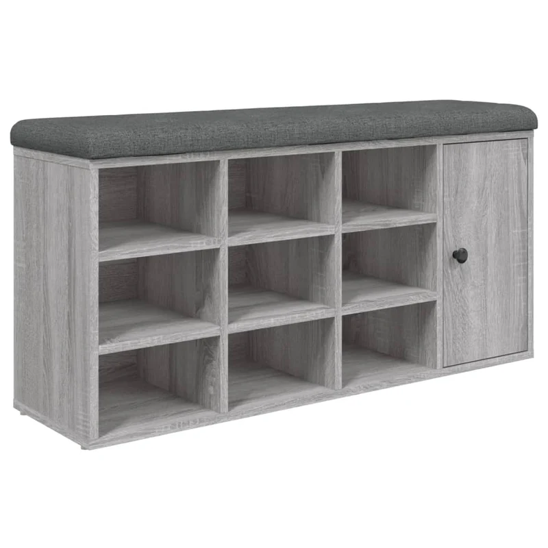Banc de rangement à chaussures avec coussin d'assise gris 102 x 32 x 50 cm bois d'ingénierie couleur sonoma gris DEC024934