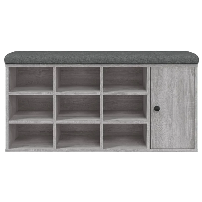 Banc de rangement à chaussures avec coussin d'assise gris 102 x 32 x 50 cm bois d'ingénierie couleur sonoma gris DEC024934