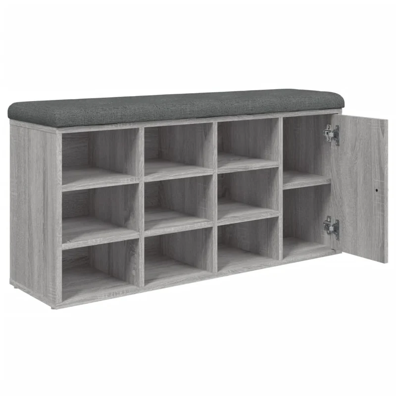Banc de rangement à chaussures avec coussin d'assise gris 102 x 32 x 50 cm bois d'ingénierie couleur sonoma gris DEC024934