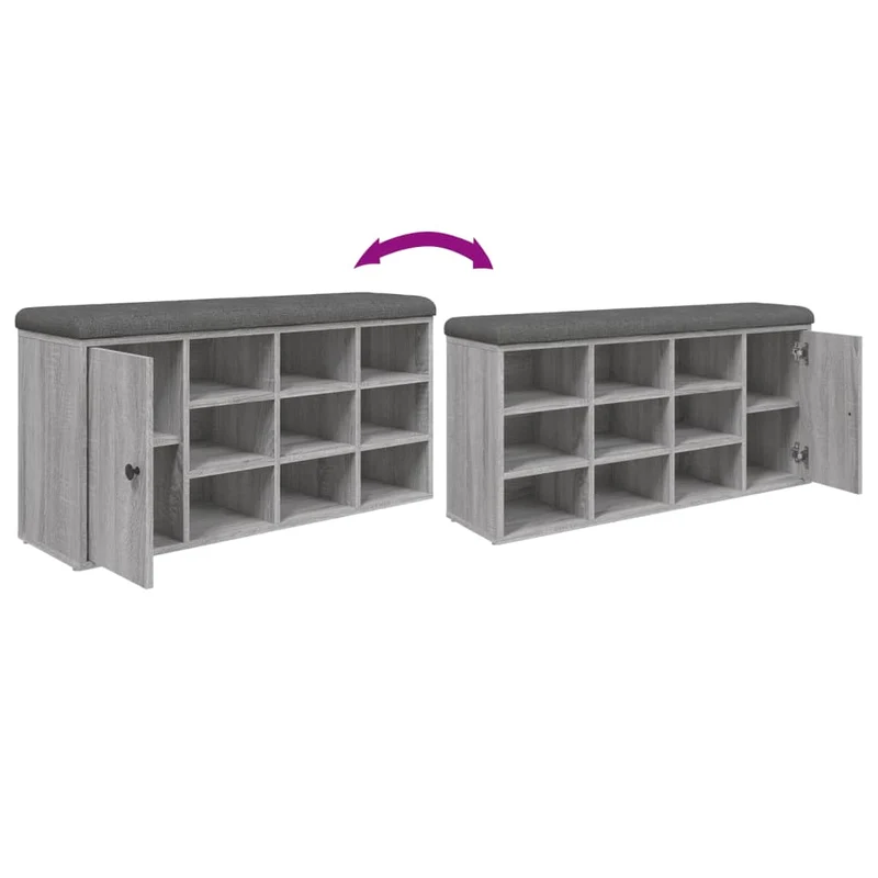 Banc de rangement à chaussures avec coussin d'assise gris 102 x 32 x 50 cm bois d'ingénierie couleur sonoma gris DEC024934