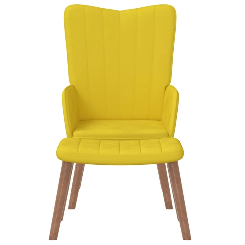 Fauteuil lounge chaise de canapé design moderne avec repose-pied en velours jaune moutarde DEC026532