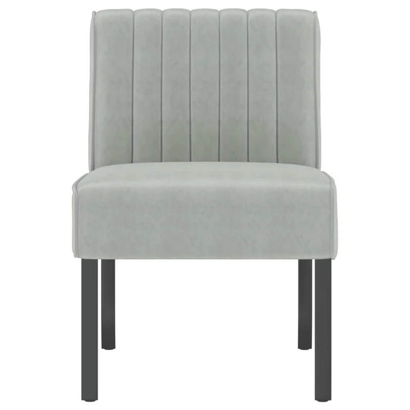 Fauteuil sans accoudoirs en velours gris clair pieds en bois foncé DEC026274