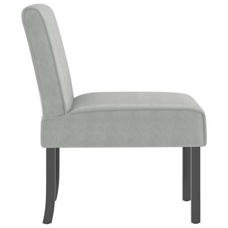 Fauteuil sans accoudoirs en velours gris clair pieds en bois foncé DEC026274