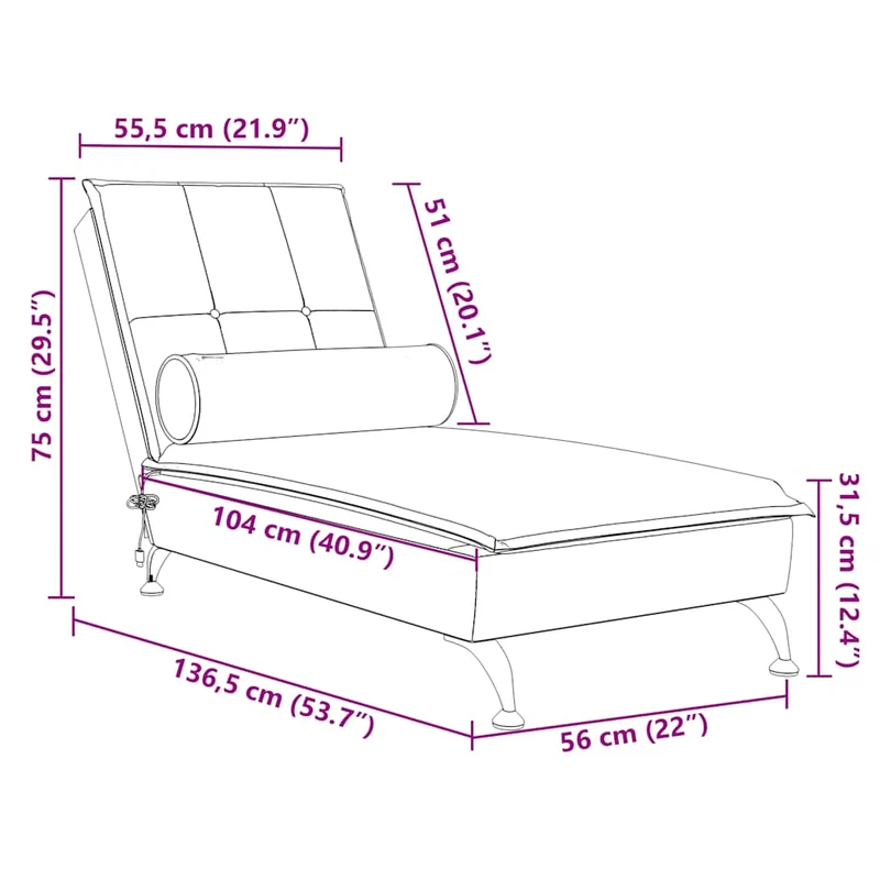 Méridienne chaise longue pour intérieur fonction de vibration avec traversin en velours noir DEC026157