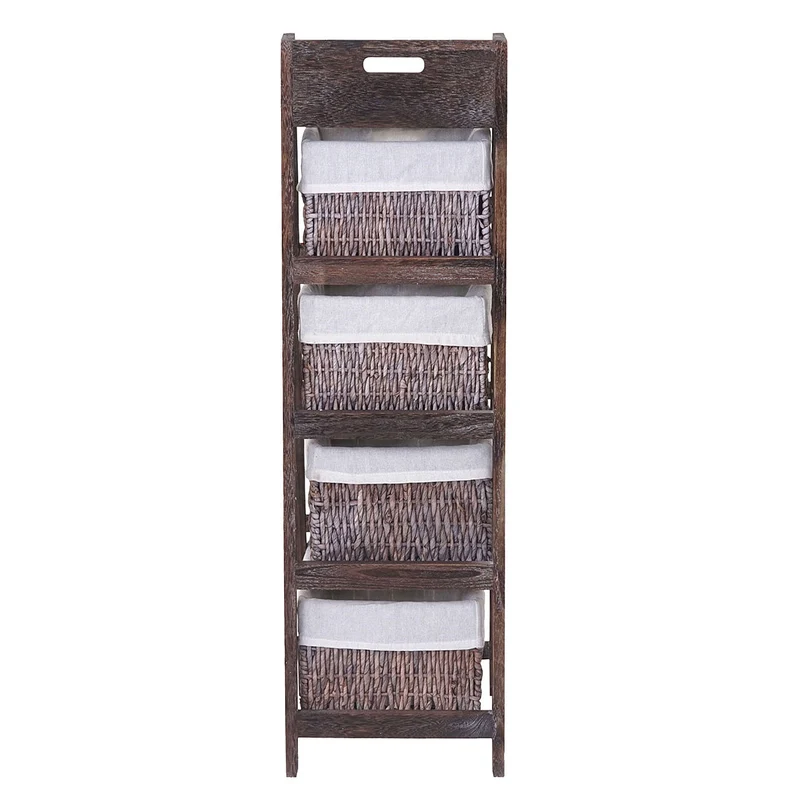 Étagère échelle sur pied avec 4 paniers 101x30cm en bois marron vieilli vintage 04_0002546