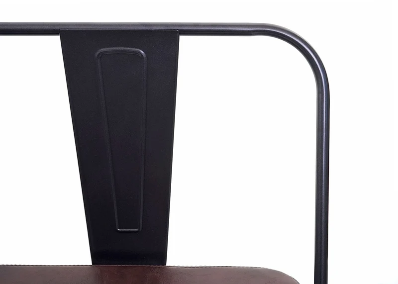 Banc avec dossier 2 places salle à manger design industriel en PVC brun et métal noir 04_0000063