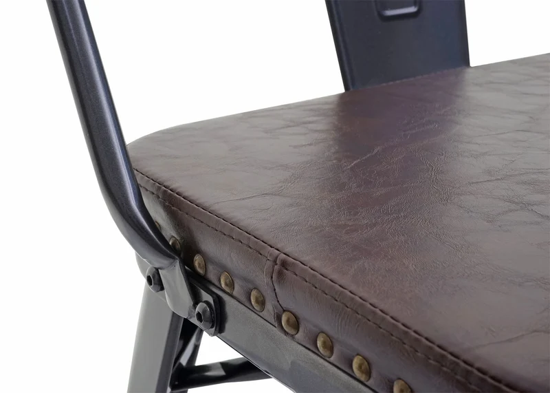Banc avec dossier 2 places salle à manger design industriel en PVC brun et métal noir 04_0000063