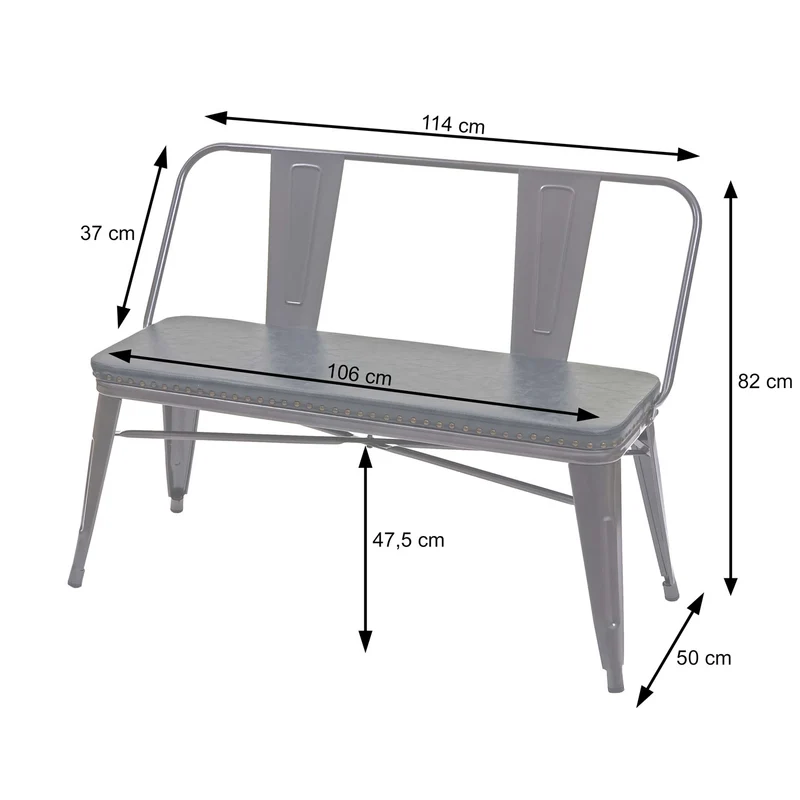 Banc avec dossier 2 places salle à manger design industriel en PVC brun et métal noir 04_0000063