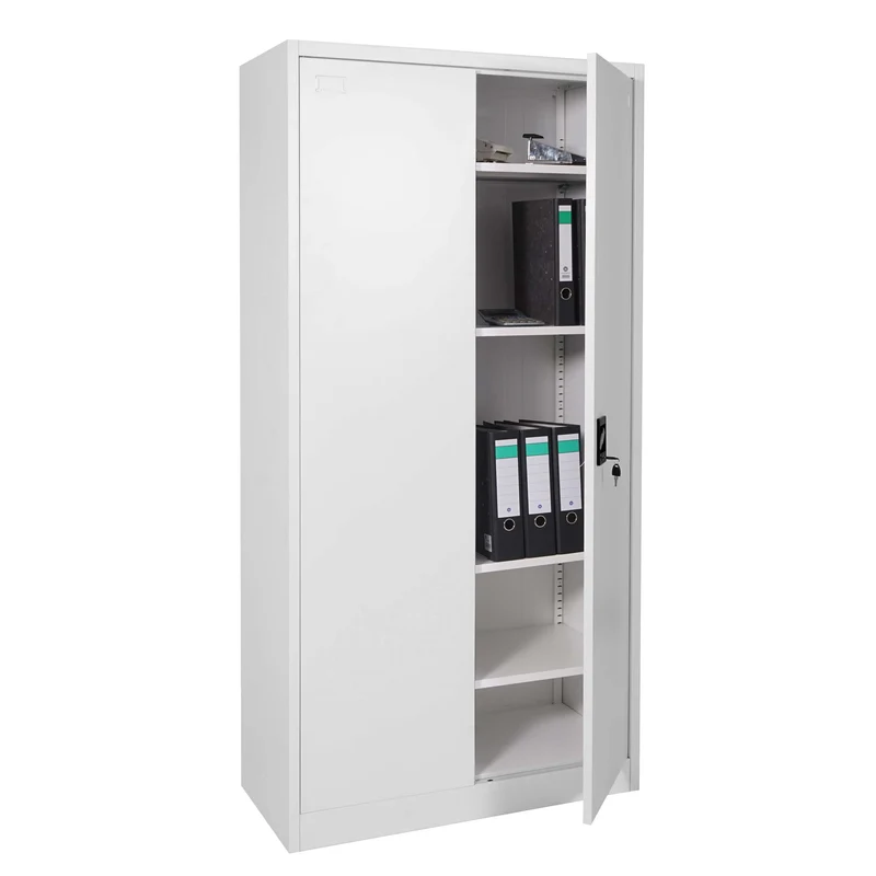 Armoire de bureau meuble polyvalent 2 portes verrouillables en métal gris 185x90x40cm 04_0001479