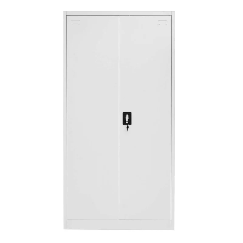 Armoire de bureau meuble polyvalent 2 portes verrouillables en métal gris 185x90x40cm 04_0001479