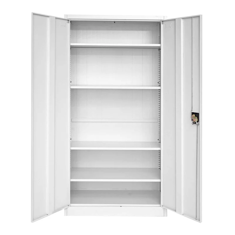 Armoire de bureau meuble polyvalent 2 portes verrouillables en métal gris 185x90x40cm 04_0001479