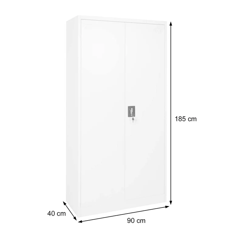 Armoire de bureau meuble polyvalent 2 portes verrouillables en métal gris 185x90x40cm 04_0001479