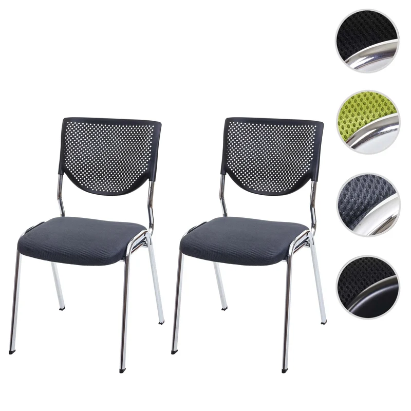 Lot de 2 chaises visiteur conférence empilable tissu/textile gris foncé pieds chromés 04_0000276