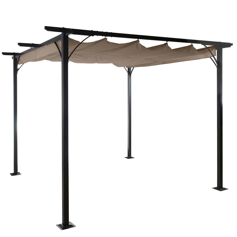Pergola avec toit coulissant pavillon de jardin structure stable 6cm + toit coulissant 3x3m marron taupe 04_0004115