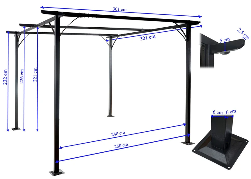 Pergola avec toit coulissant pavillon de jardin structure stable 6cm + toit coulissant 3x3m marron taupe 04_0004115
