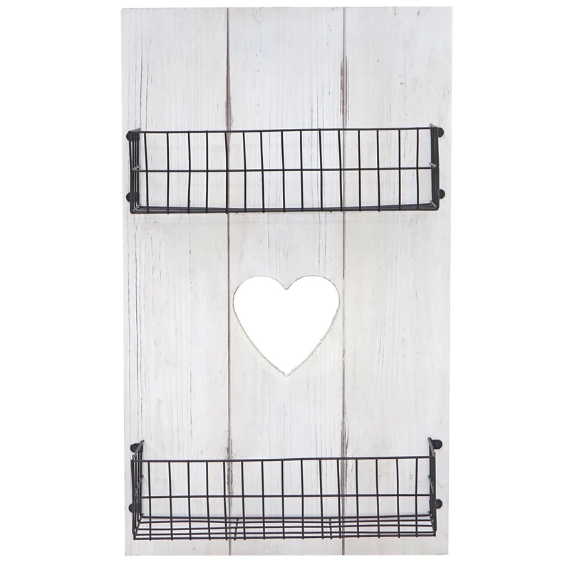 Étagère murale avec paniers de rangement en bois blanc vieilli 70x40x10cm 04_0005179