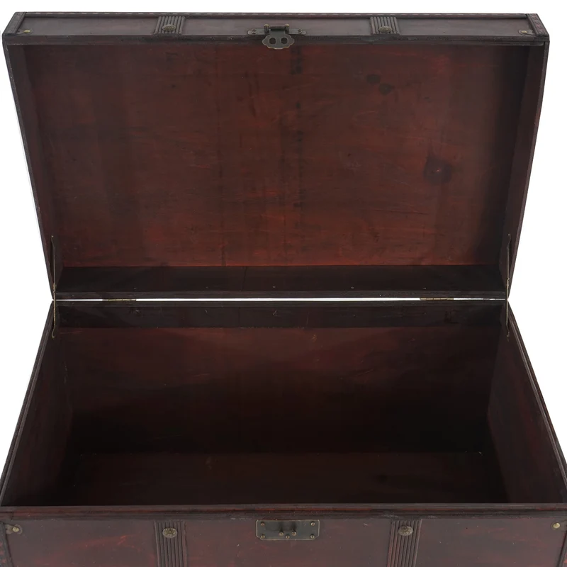 Coffre de rangement en bois design colonial 39x67x38cm poignées de transport latérales 04_0002496