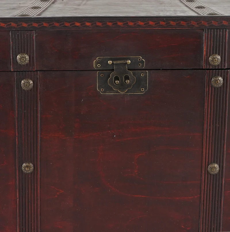 Coffre de rangement en bois design colonial 39x67x38cm poignées de transport latérales 04_0002496