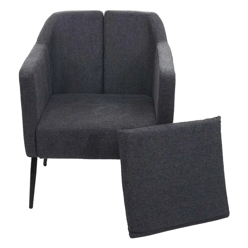Fauteuil salon chaise de relaxation coins et bords arrondis en tissu/textile gris foncé 04_0003162