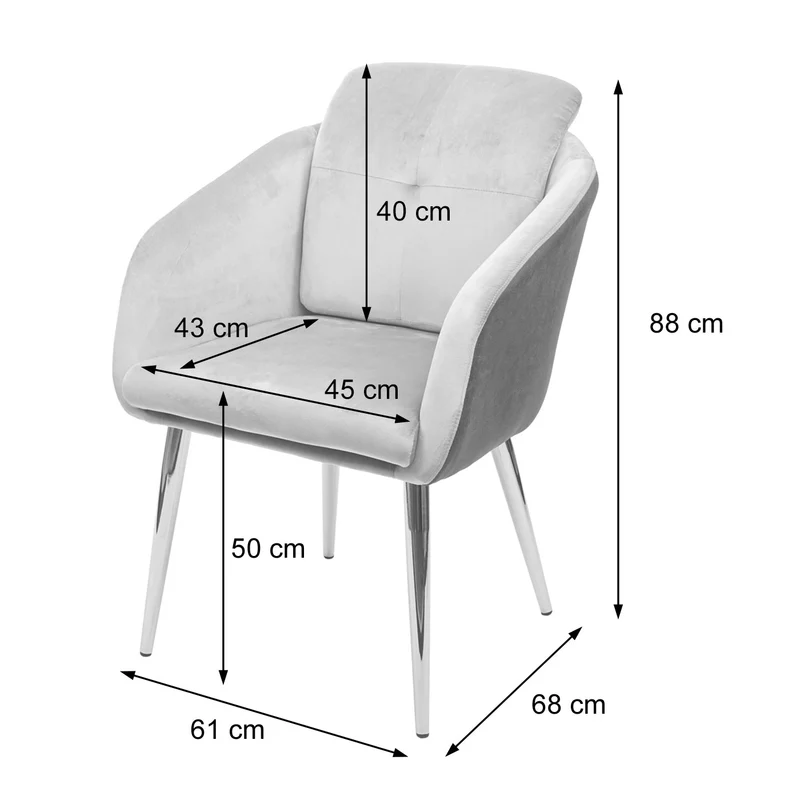 Chaise de salle à manger rembourrée en velours et PVC gris avec accoudoirs 04_0002243