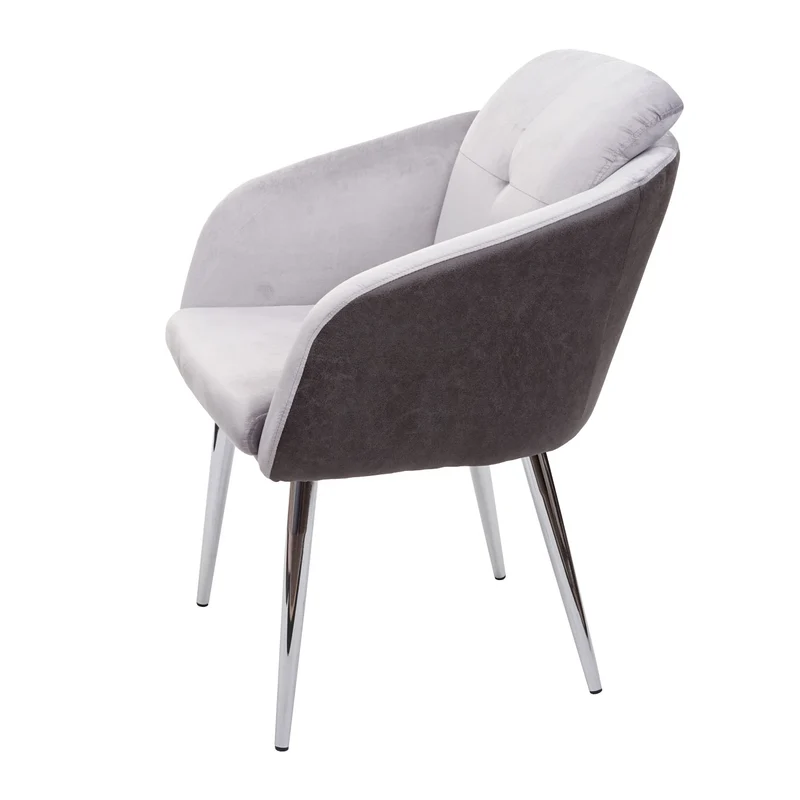 Chaise de salle à manger rembourrée en velours et PVC gris avec accoudoirs 04_0002243