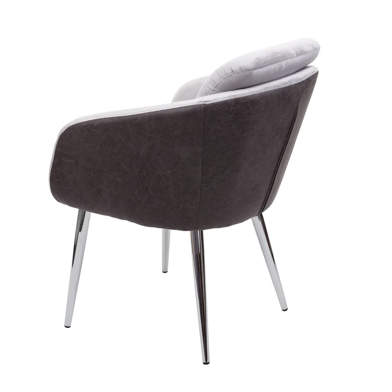 Chaise de salle à manger rembourrée en velours et PVC gris avec accoudoirs 04_0002243