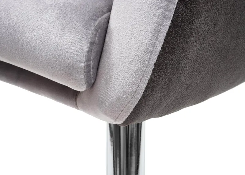 Chaise de salle à manger rembourrée en velours et PVC gris avec accoudoirs 04_0002243