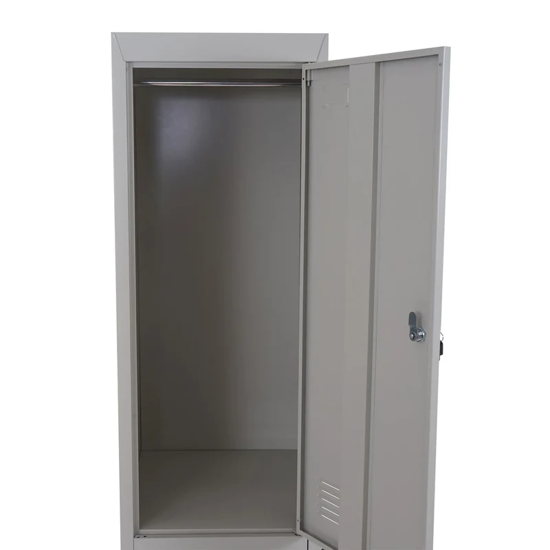 Casier armoire de rangement vestiaire 2 compartiments verrouillables en métal gris 185x38x45cm 04_0001661