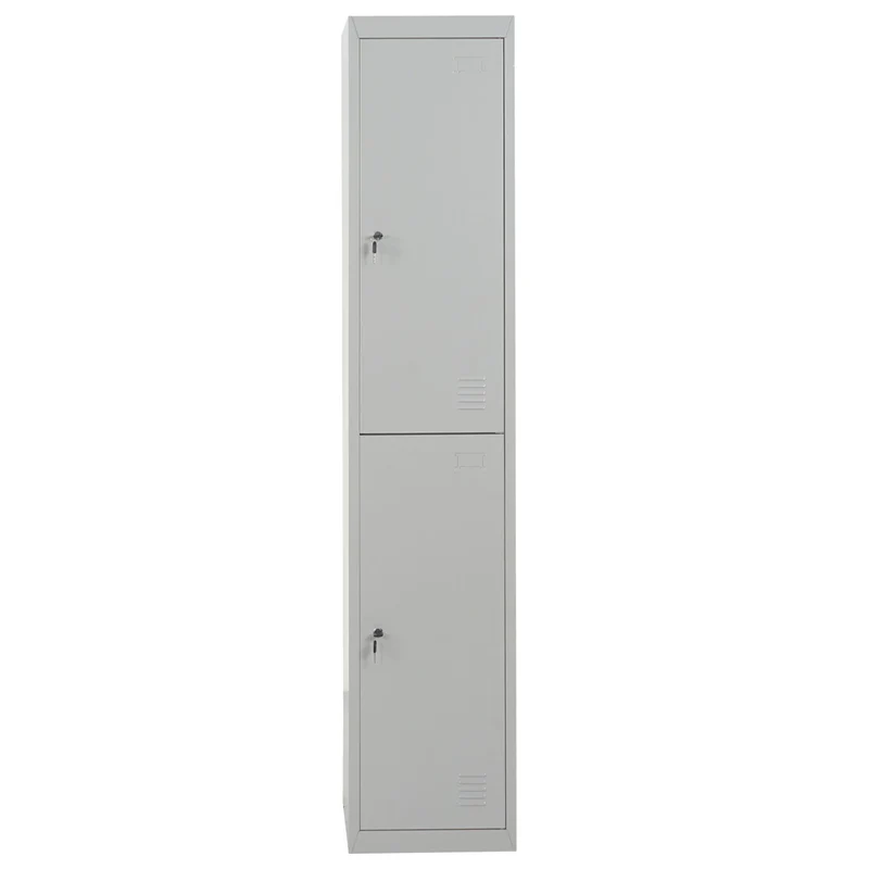 Casier armoire de rangement vestiaire 2 compartiments verrouillables en métal gris 185x38x45cm 04_0001661