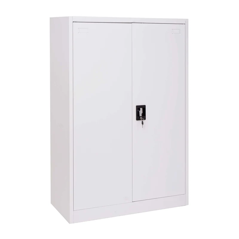 Armoire de bureau étagère de rangement avec 2 portes verrouillables en métal blanc 140x90x40 cm 04_0001472