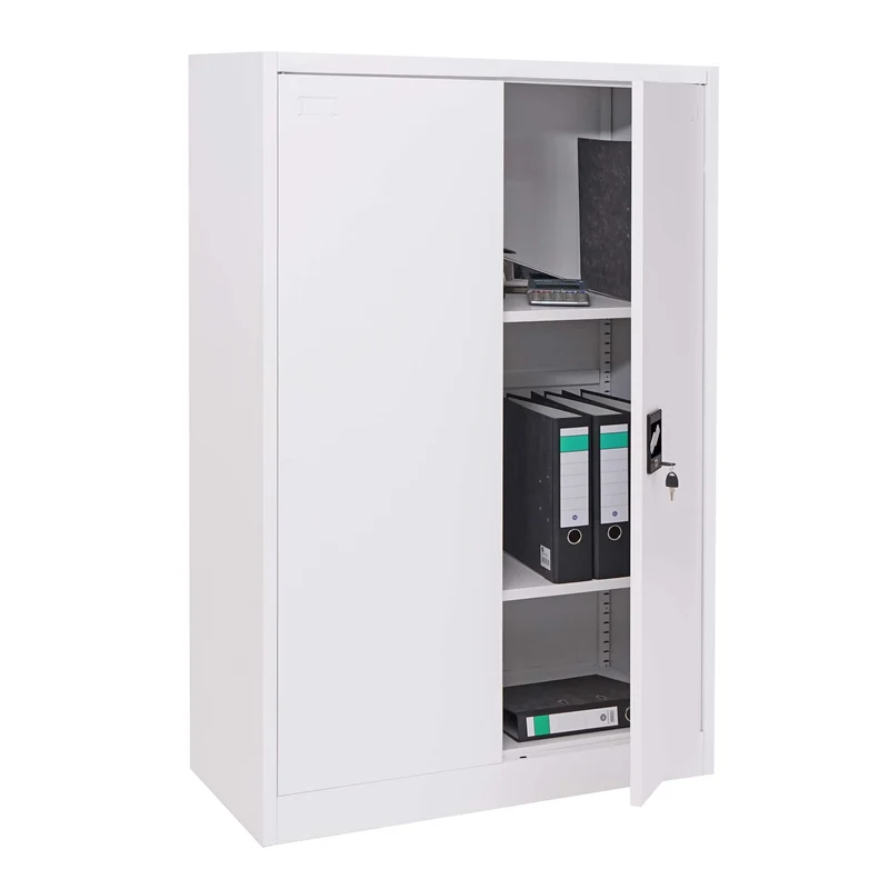 Armoire de bureau étagère de rangement avec 2 portes verrouillables en métal blanc 140x90x40 cm 04_0001472