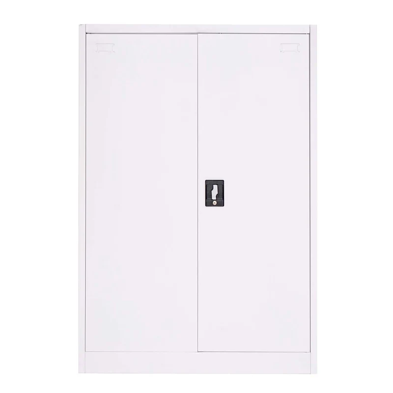 Armoire de bureau étagère de rangement avec 2 portes verrouillables en métal blanc 140x90x40 cm 04_0001472