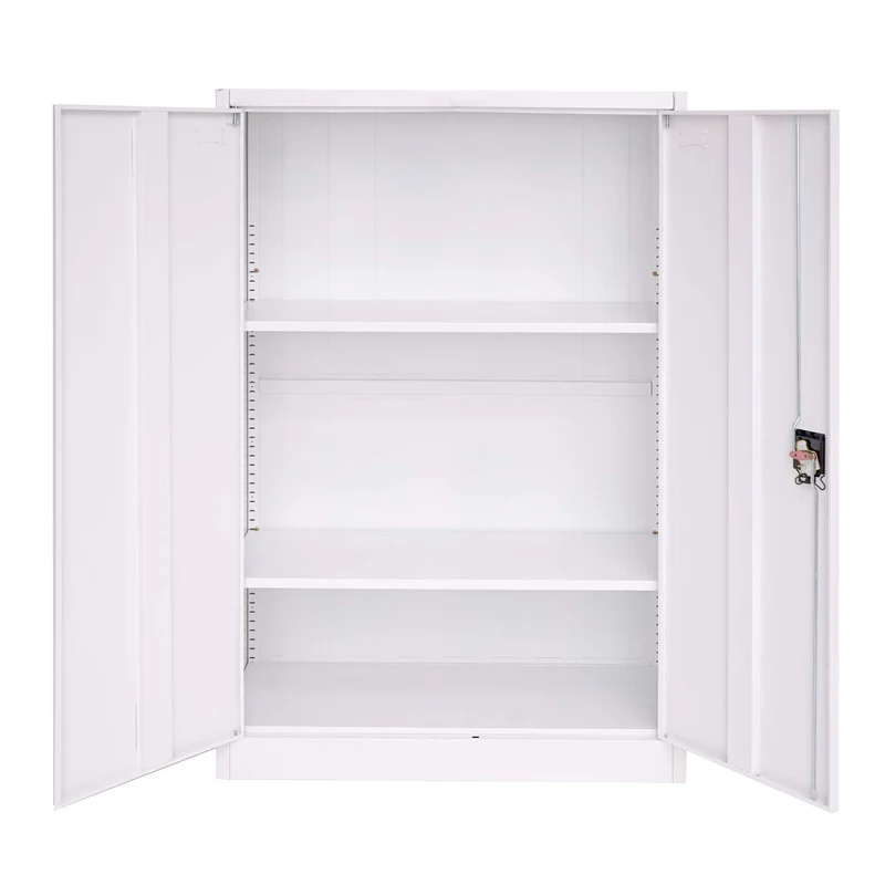 Armoire de bureau étagère de rangement avec 2 portes verrouillables en métal blanc 140x90x40 cm 04_0001472