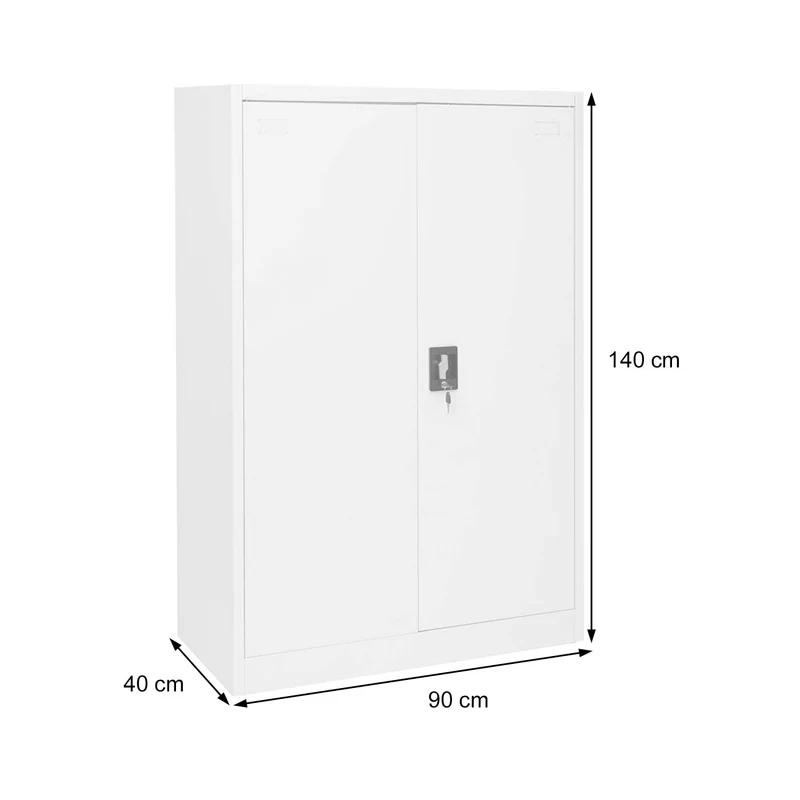 Armoire de bureau étagère de rangement avec 2 portes verrouillables en métal gris 140x90x40cm 04_0001471
