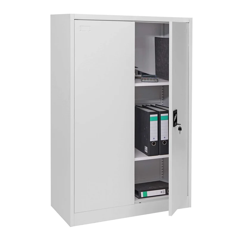 Armoire de bureau étagère de rangement avec 2 portes verrouillables en métal gris 140x90x40cm 04_0001471
