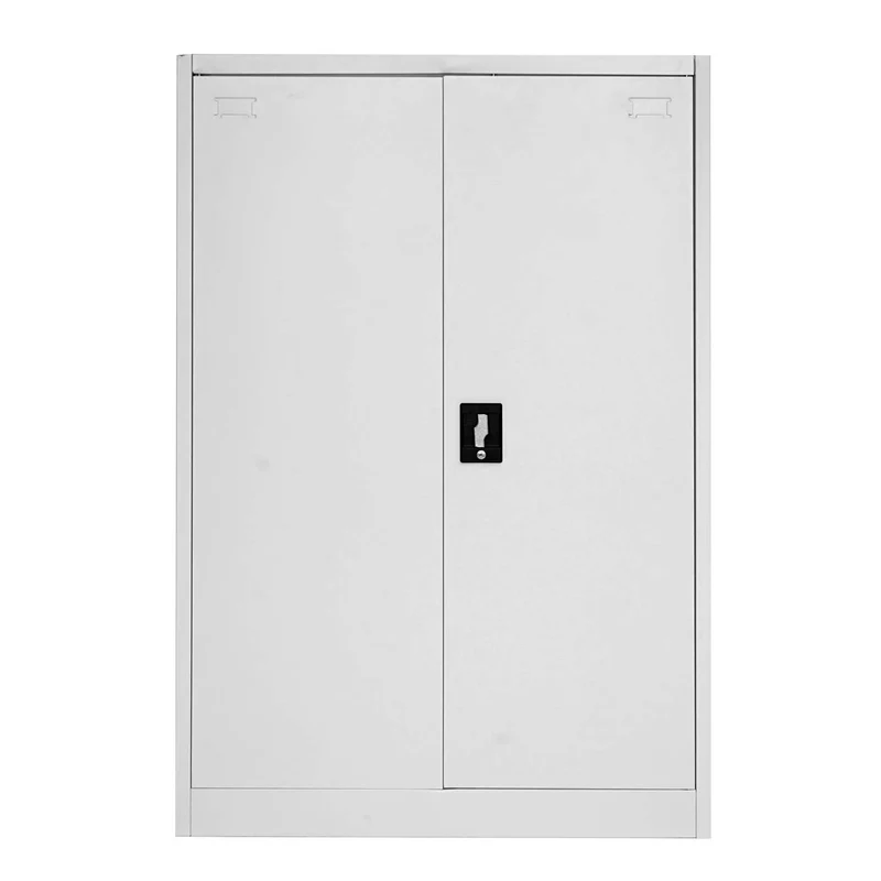 Armoire de bureau étagère de rangement avec 2 portes verrouillables en métal gris 140x90x40cm 04_0001471