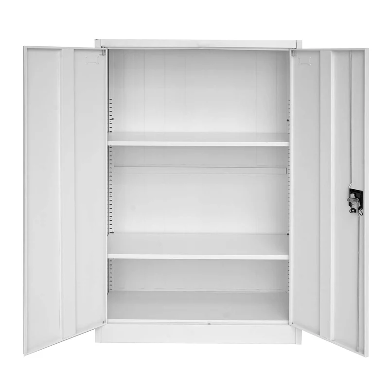 Armoire de bureau étagère de rangement avec 2 portes verrouillables en métal gris 140x90x40cm 04_0001471