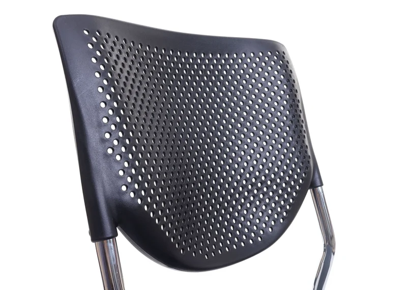 Lot de 4 chaises de bureau sans roulettes conférence réunion empilable en tissu maille noir 04_0000550